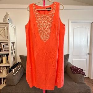 Vintage Jessica Howard Sleeveless Coral Embroidered Plus Size Shift Dress 18W